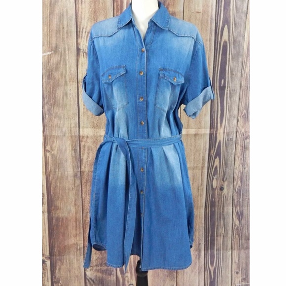 1X 2X 3X & More Lightweight Blue Denim Dress - Picture 3 of 8